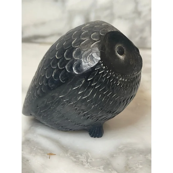 Vintage Boma Hand Carved Soapstone Owl Figurine Vancouver BC Canada 3” - Picture 2 of 8